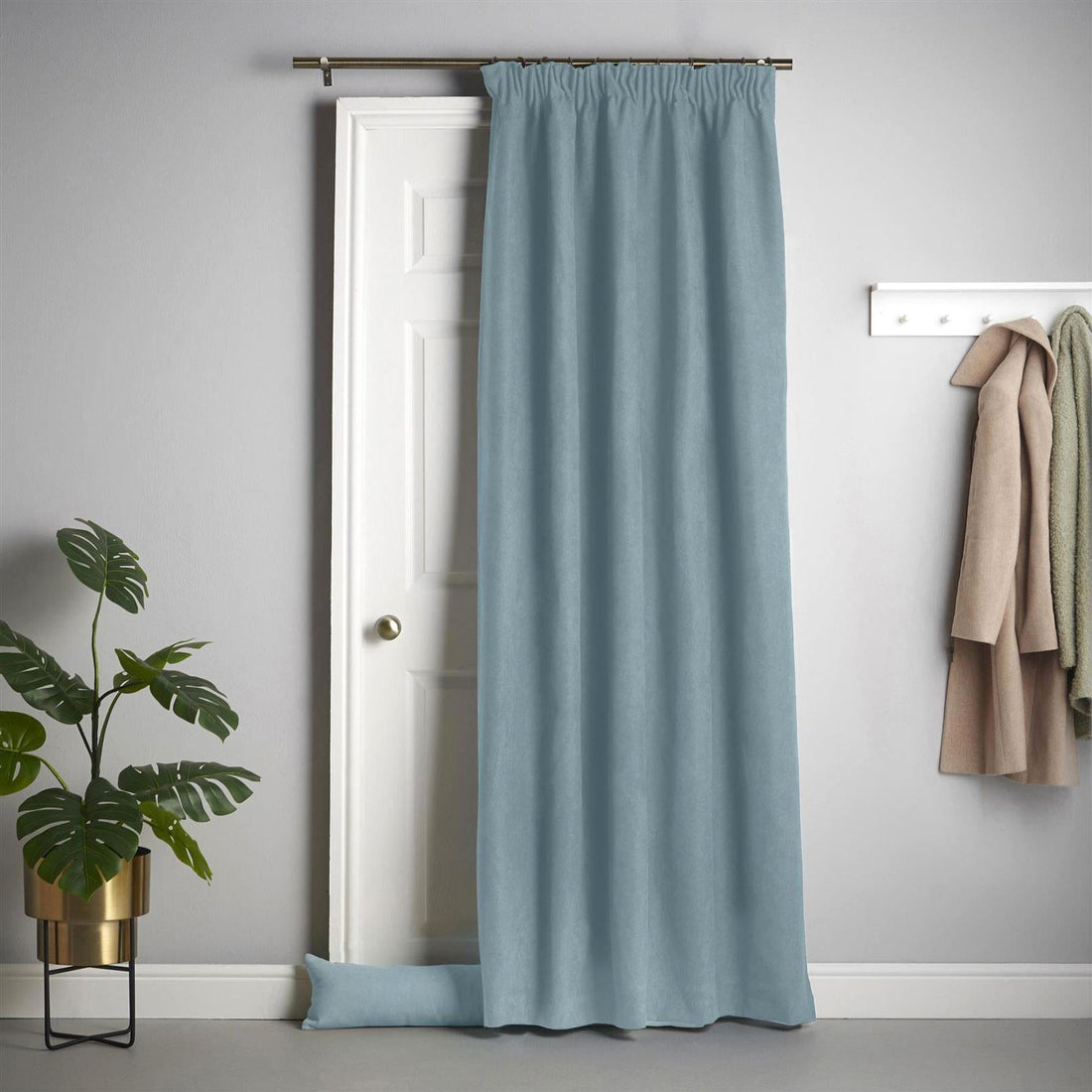 Tape Top Teal Velvet Chenille Thermal Blackout Door Curtain 55 x 84 Inch