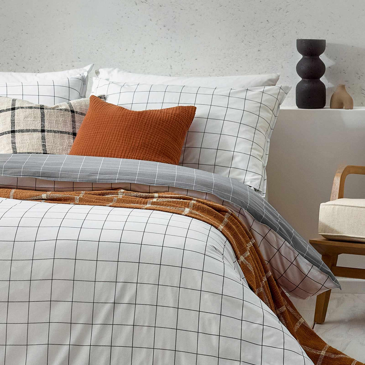 Howarth Check White + Black Duvet Cover Set