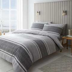Catherine Lansfield Textured Banded Stripe Charcoal Duvet Cover Bedding Set