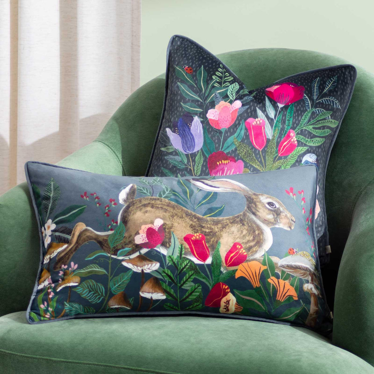 Wild Garden Leaping Hare Cushion Cover by Wylder Nature 2