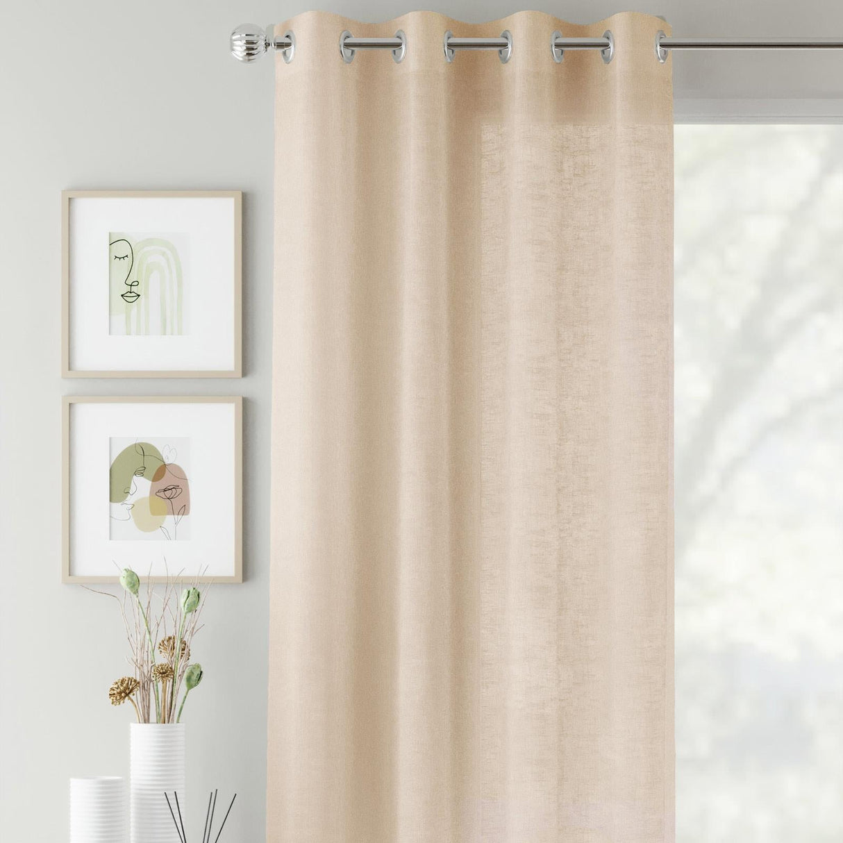 Crete Eyelet Voile Curtain Panel - Natural Beige