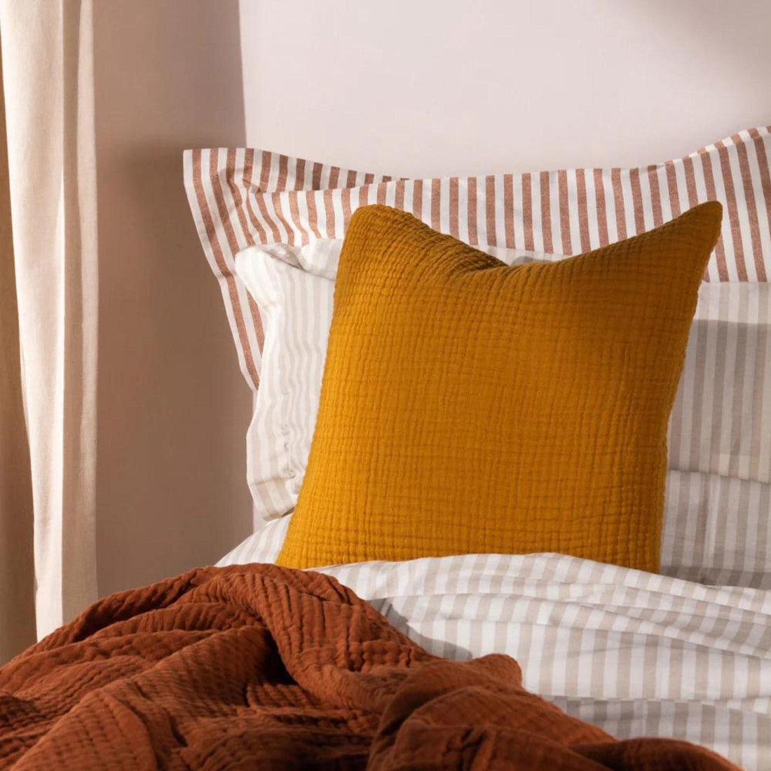 Lark Muslin Crinkle 100% Cotton Cumin Cushion Cover 45cm x 45cm