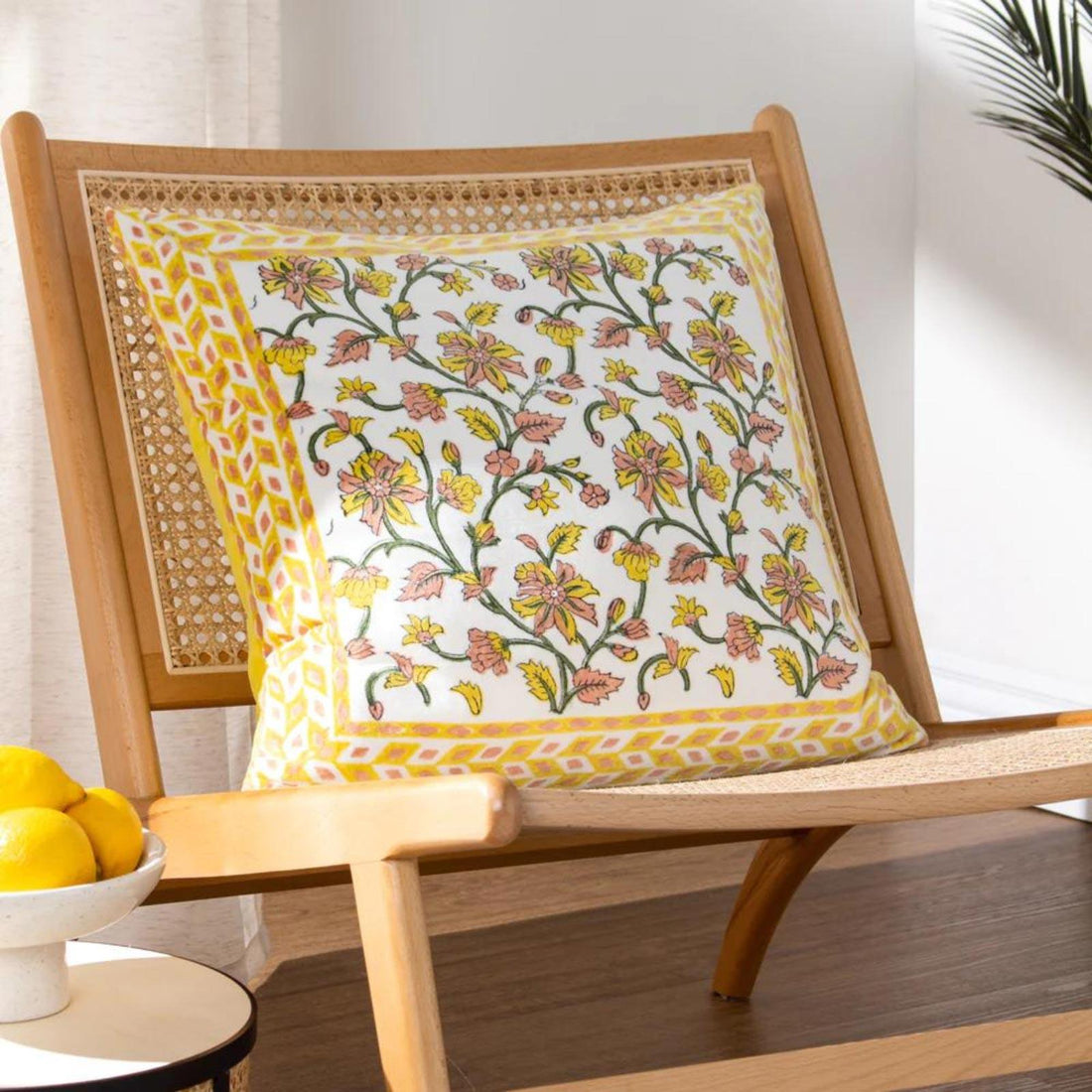 Mentera 100% Cotton Velvet Yellow + Peach Crush Cushion Cover 50cm x 50cm