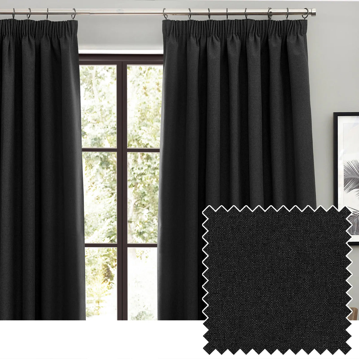 Dawn Lined Black Thermal Blackout Pencil Pleat Curtains - additional product view 1