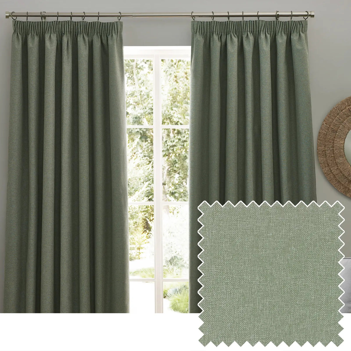 Dawn Lined Eucalyptus Thermal Blackout Pencil Pleat Curtains - additional product view 1