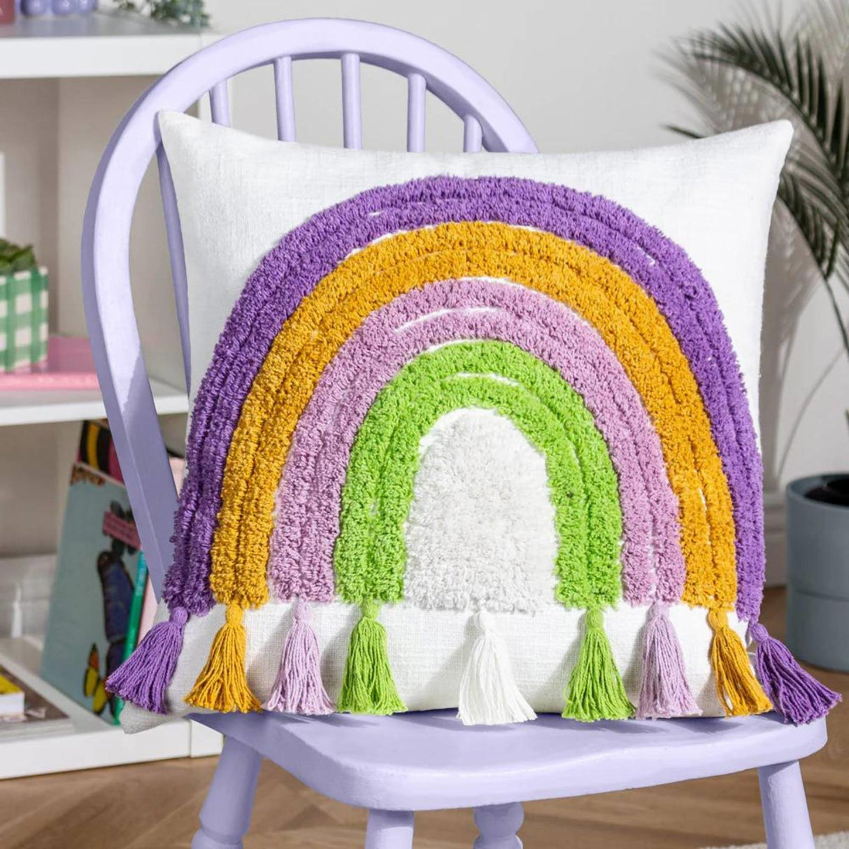 Rainbow Tassels Cotton Tufted Cushion Cover by heya home