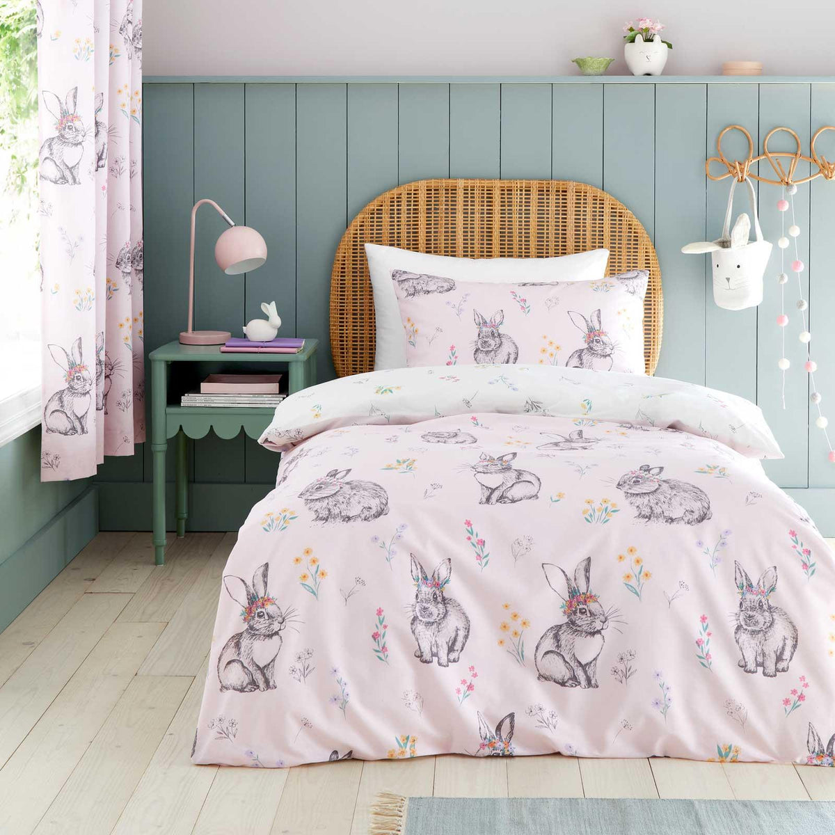 Reversible Bunny Blossom Duvet Set – Kids, Cotton Blend – Ideal