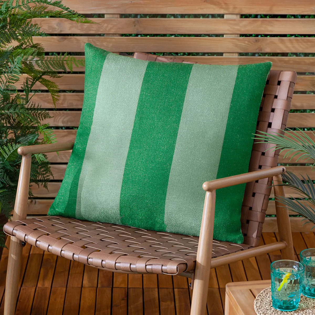 Deck Stripe Outdoor Green Cushion Cover or Filled Cushion 60cm x 60cm - additional product view 1