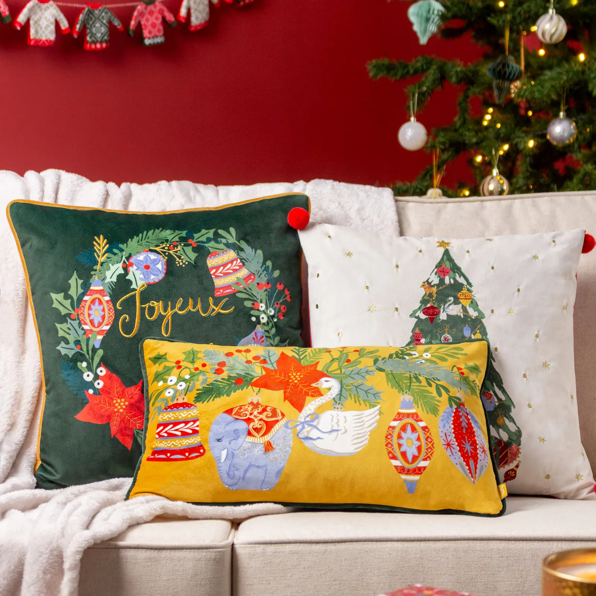 Deck The Halls Tree Embroidered Cushion Cover Multi 43 x 43cm - image 7