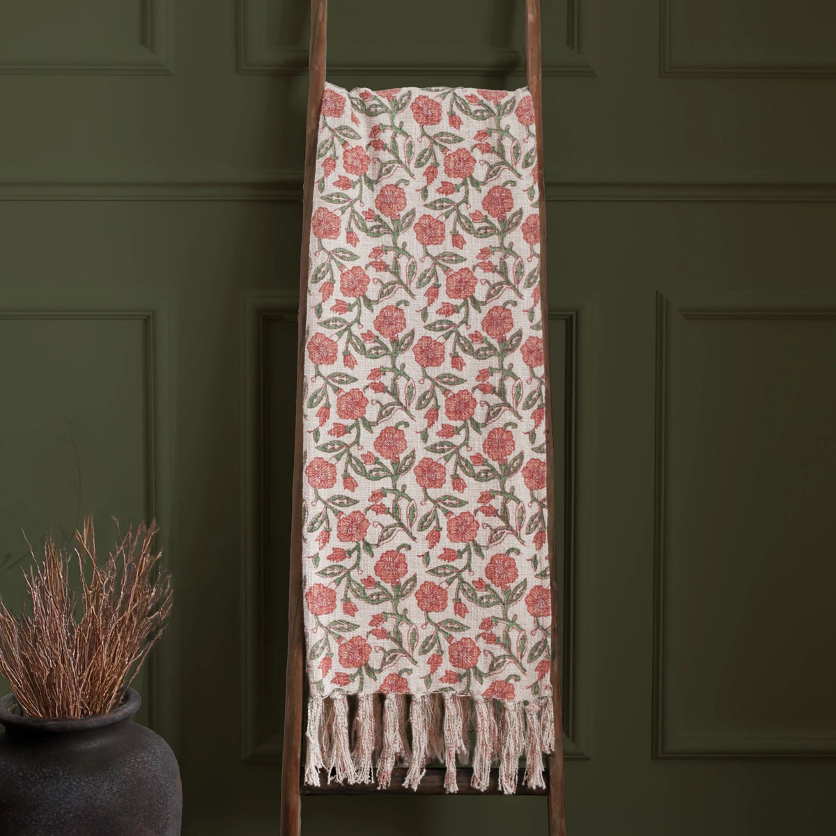 Delphine Tasselled Reversible Coral 100% Cotton Throw Blanket 130cm x 170cm - additional product view 1