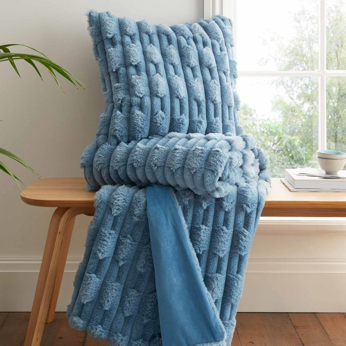 Bianca Carved Faux Fur Filled Cushion 50cm x 50cm 3