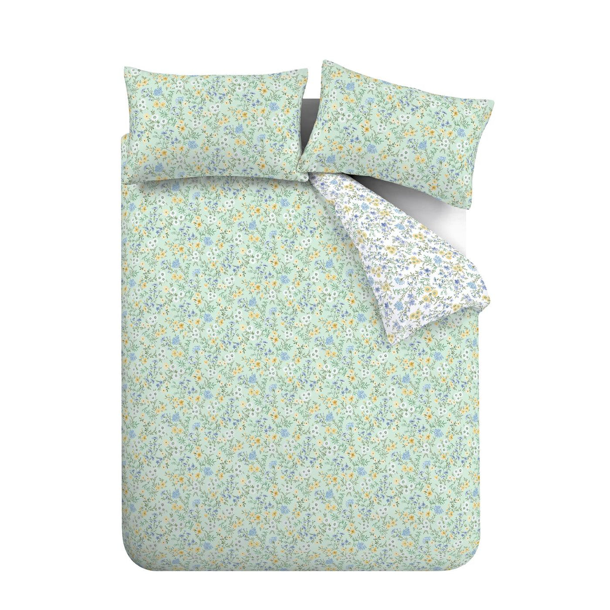 Bianca Ditsy Floral 200 Thread Count Cotton Reversible Duvet Cover Set with Pillowcase Green