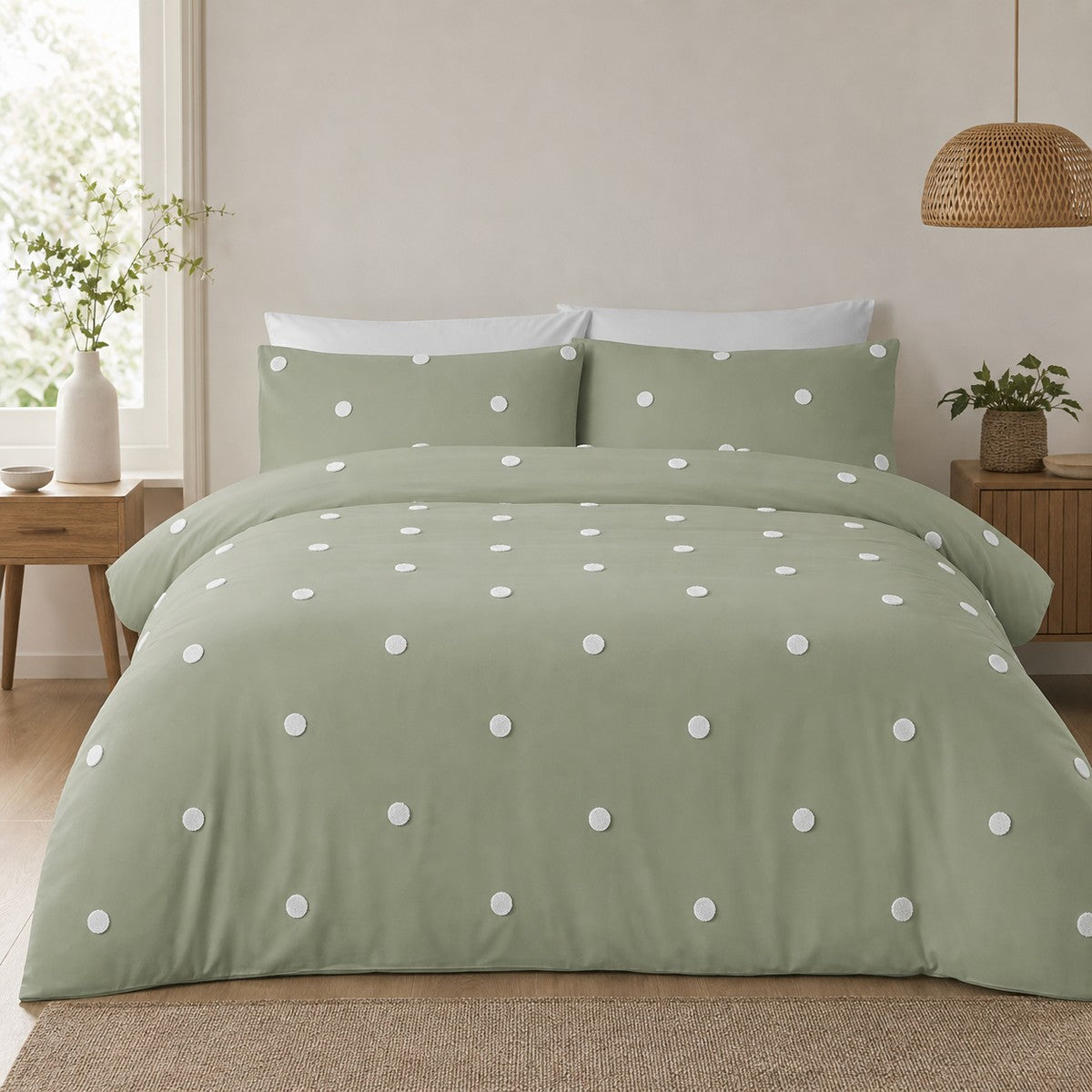 Dot Garden Cotton Duvet Cover Set - Sage