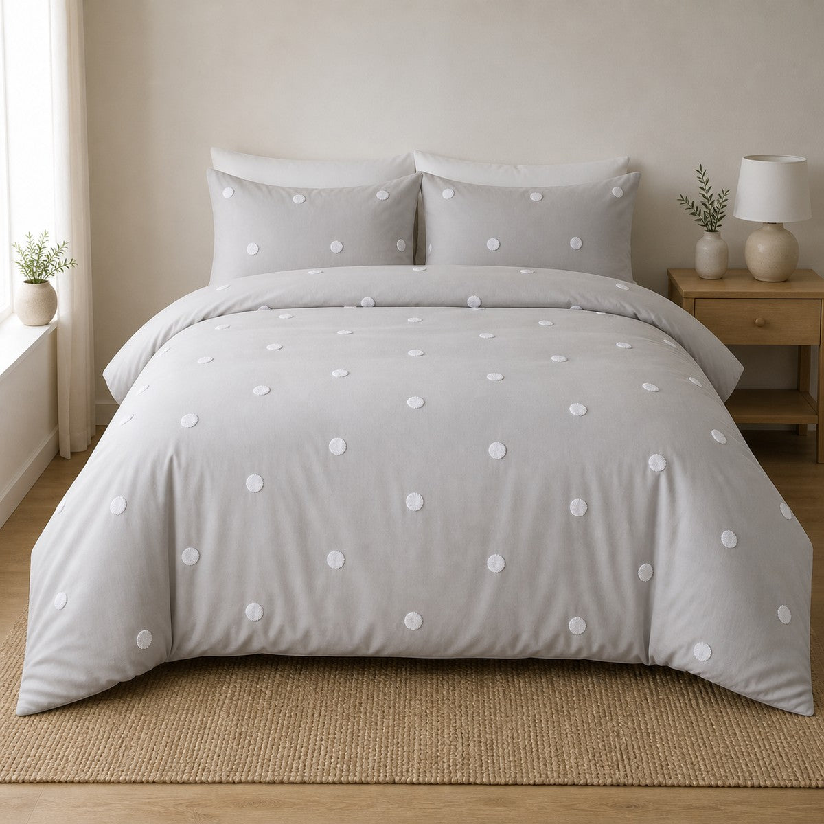 Dot Garden Cotton Duvet Cover Set - Silver