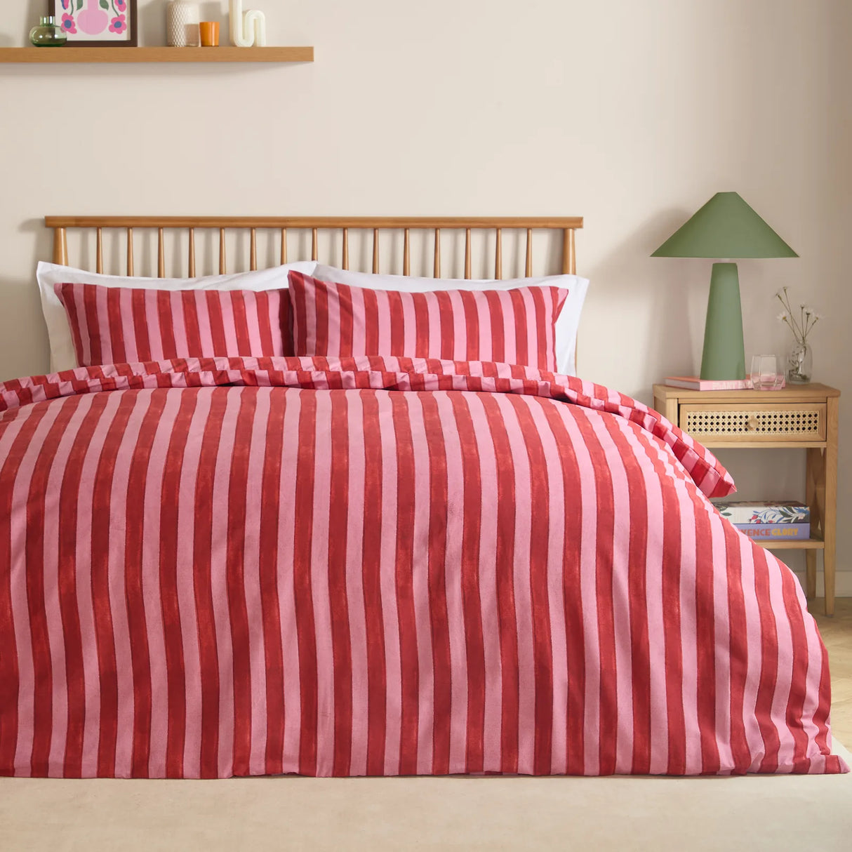 Dual Tone Striped Duvet Cover Set Pink Red - image 2