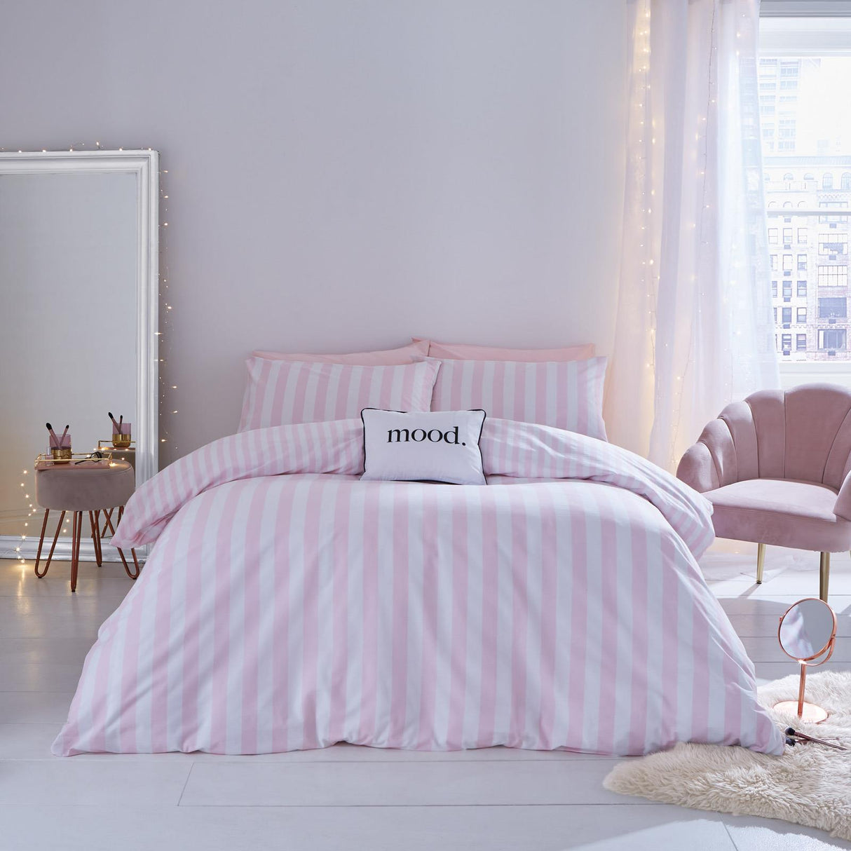 Sassy B Stripe Tease Blue Reversible Duvet Cover Set - Pink