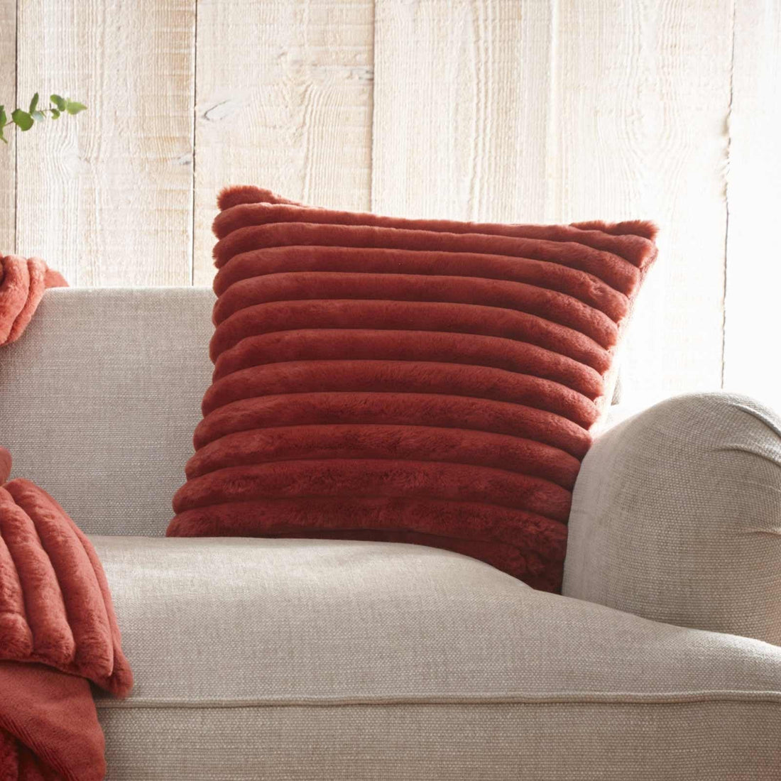 Hygge Morritz Faux Fur Cosy Terracotta Cushion Cover 43cm x 43cm