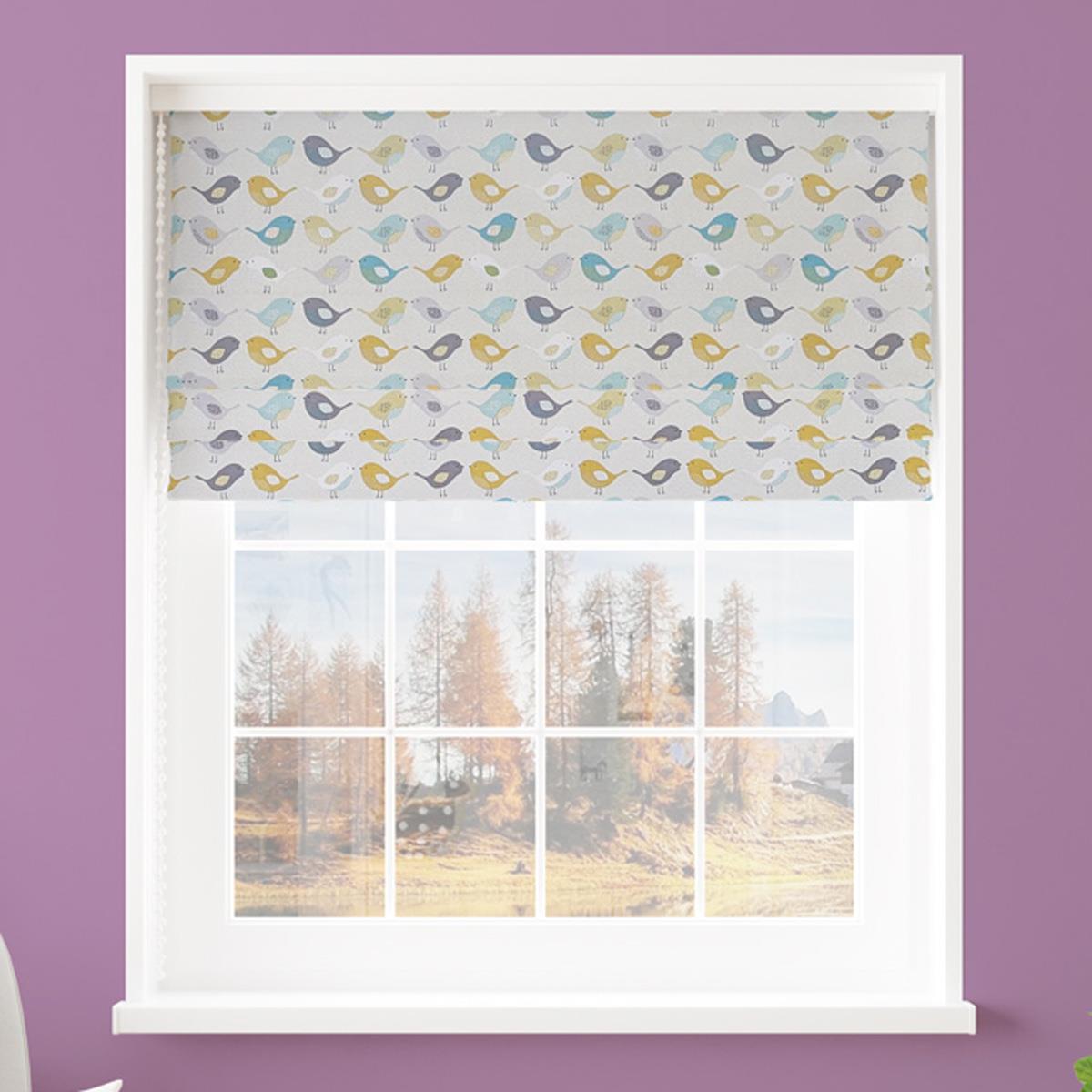 Birds Ochre Made To Measure Roman Blind by Style Furnishings