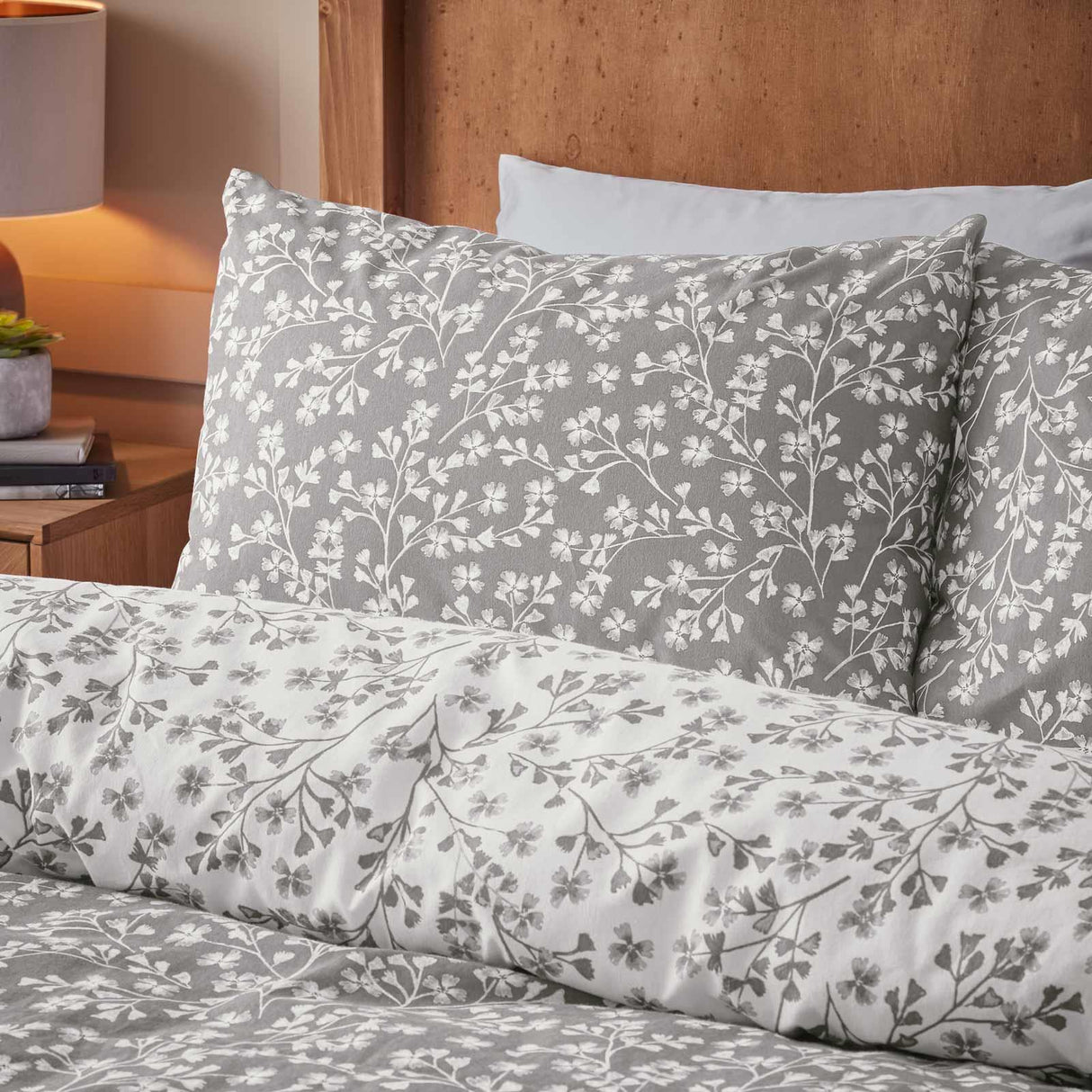 Brushed Cotton Flannelette Grace Floral Leaf Duvet Cover Set by Catherine Lansfield