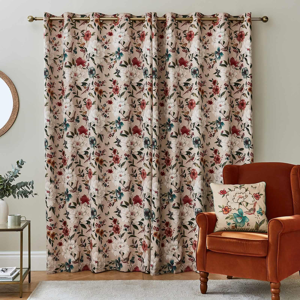 Pippa Floral Birds Eyelet Curtains by Catherine Lansfield
