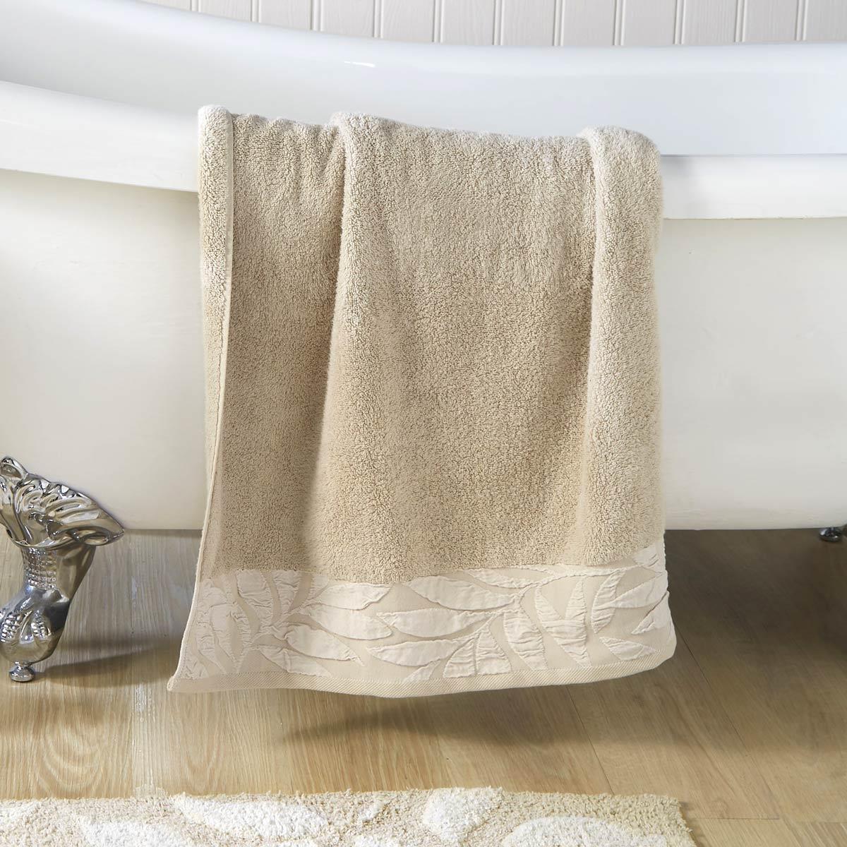 Lacie Jacquard Leaf Trim Zero Twist 550gsm Towel by Dreams & Drapes