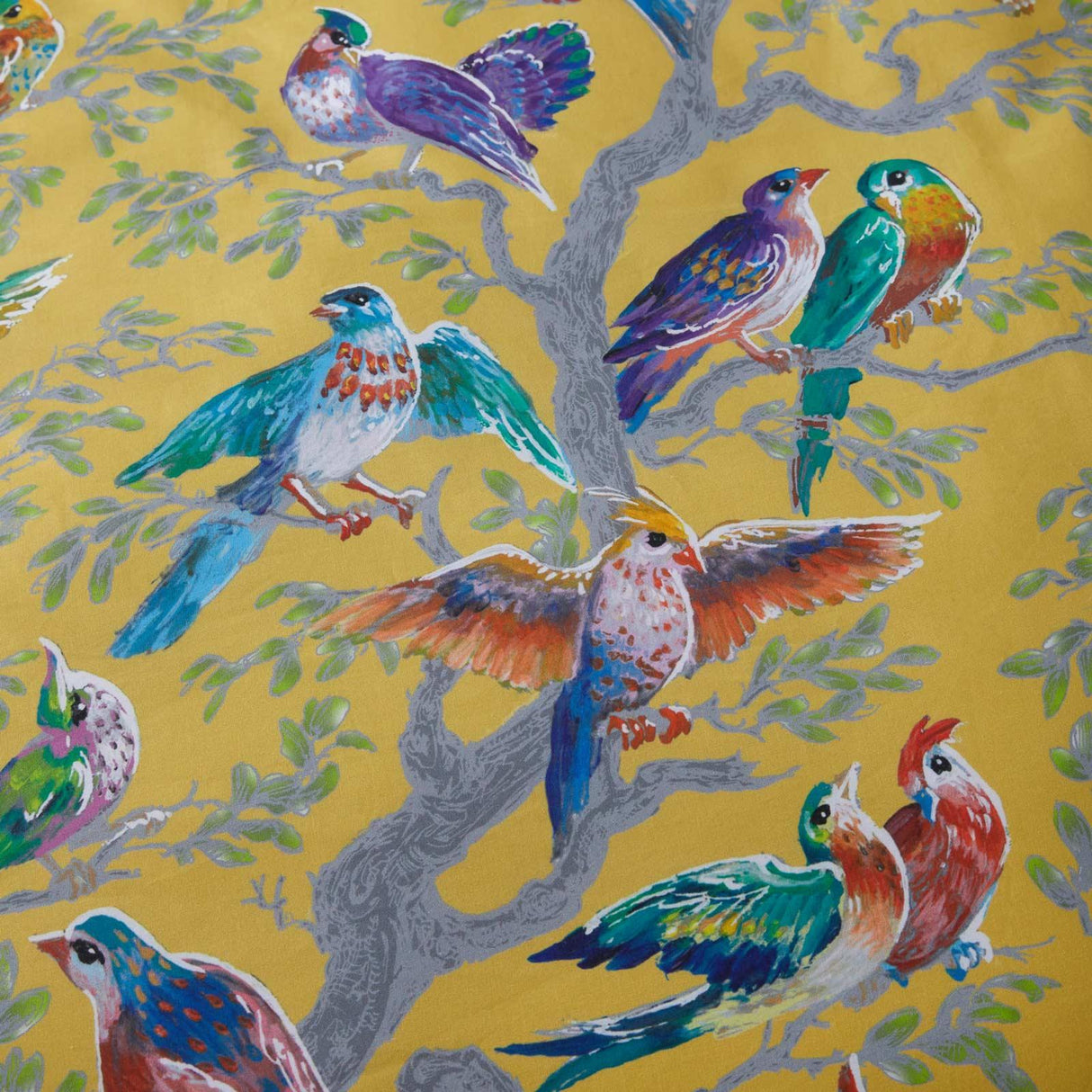 Birdity Absurdity Cotton Sateen Yellow Duvet Cover Set