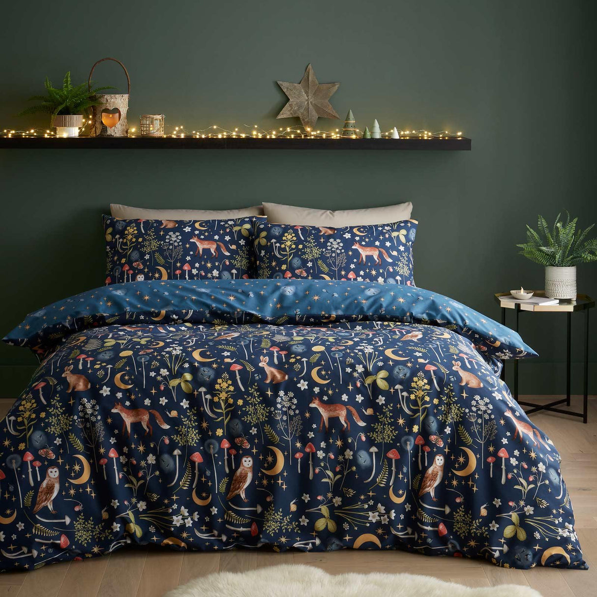 Catherine Lansfield Enchanted Twilight Animals Reversible Duvet Cover Set - Navy