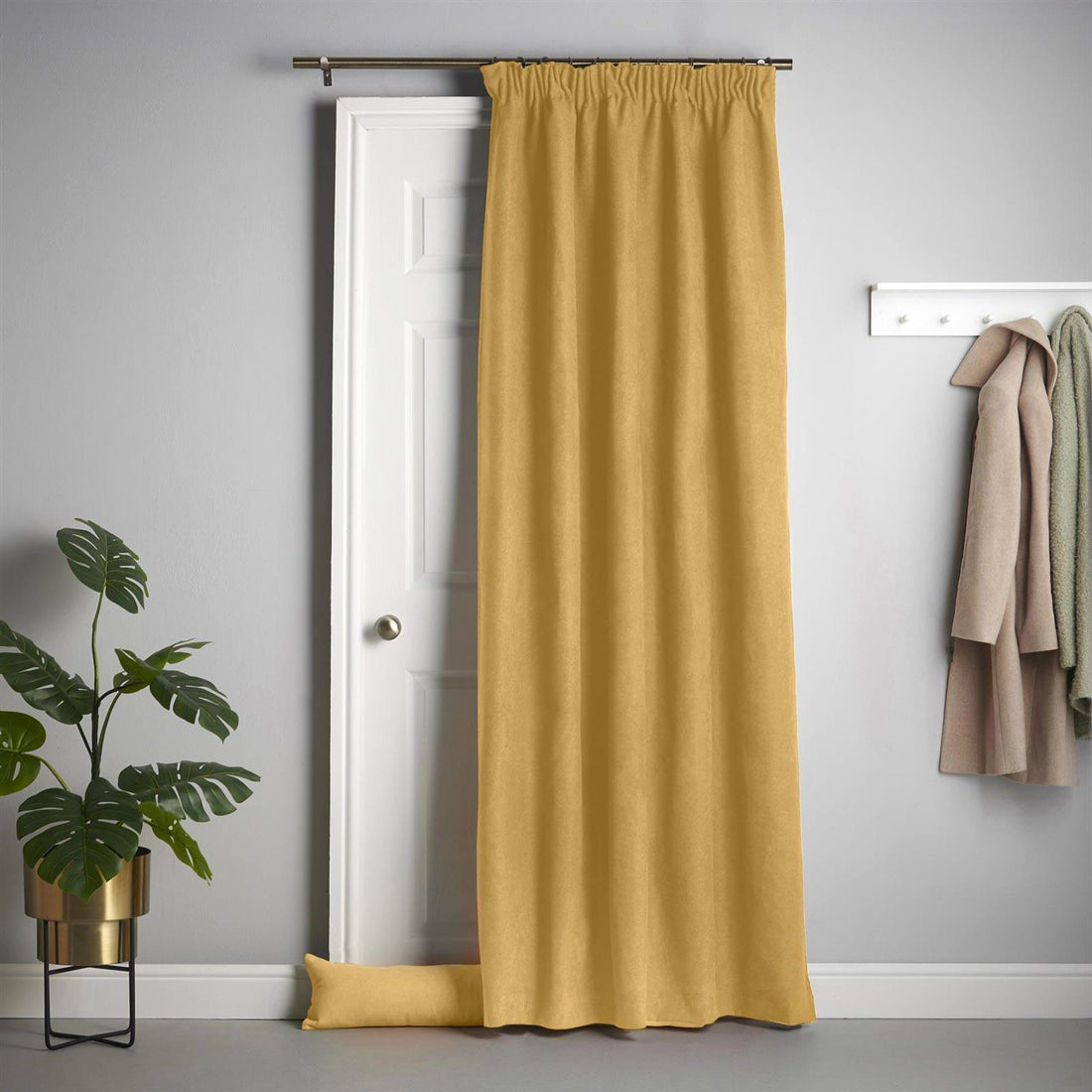 Tape Top Ochre Velvet Chenille Thermal Blackout Door Curtain 55 x 84 Inch