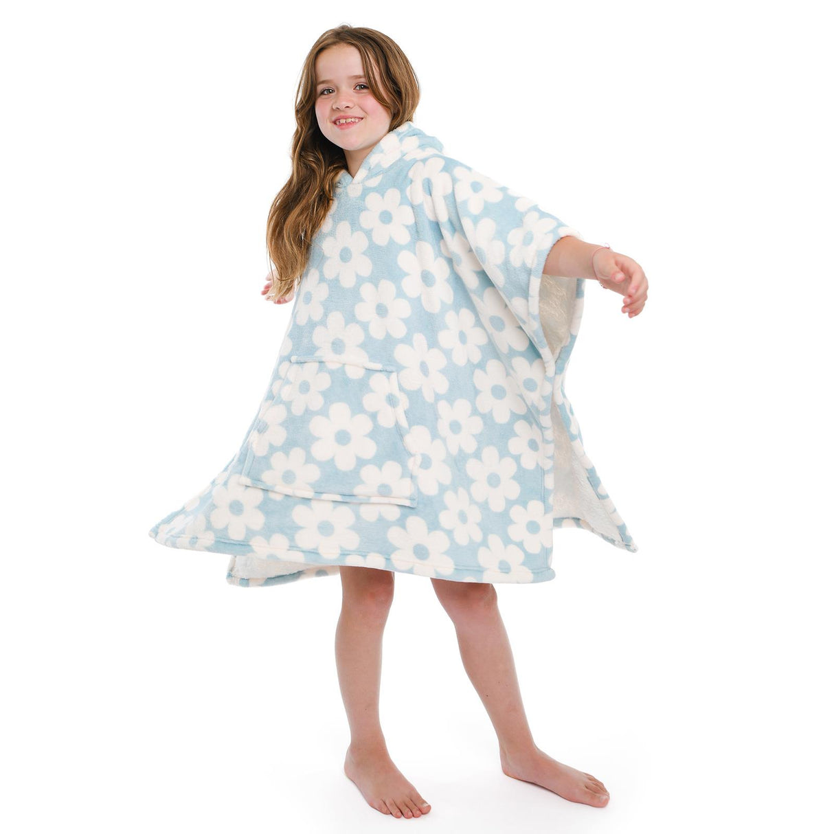 Bedlam Retro Flower Sherpa Fleece Cosy Kids Poncho Throw 2