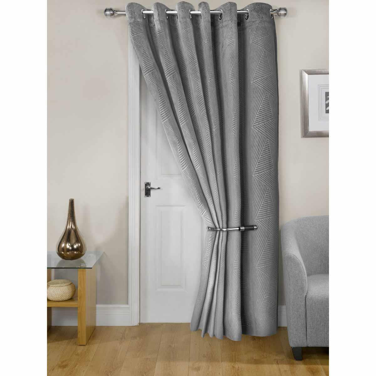 Midnight Thermal Eyelet Door Curtain Embossed Velvet Woven Design by Emma Barclay