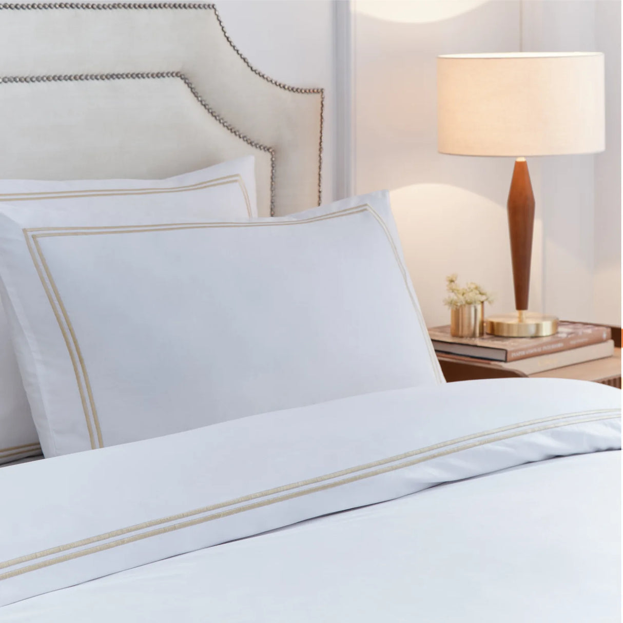 Elara Embroidered 100% Cotton Duvet Cover Set Champagne - image 3