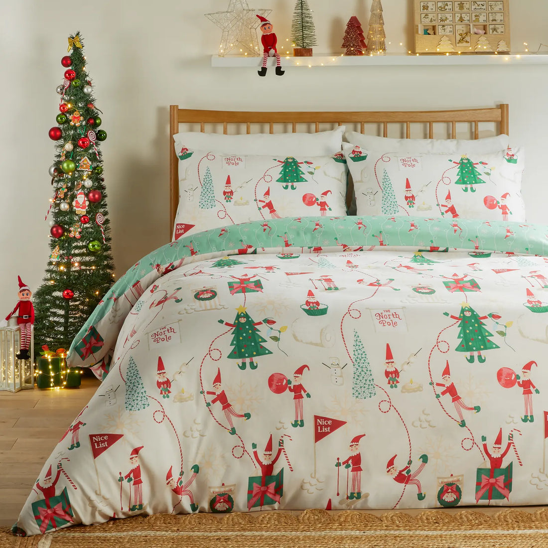 Elfie Printed Soft Touch Duvet Cover Set Cream/Mint