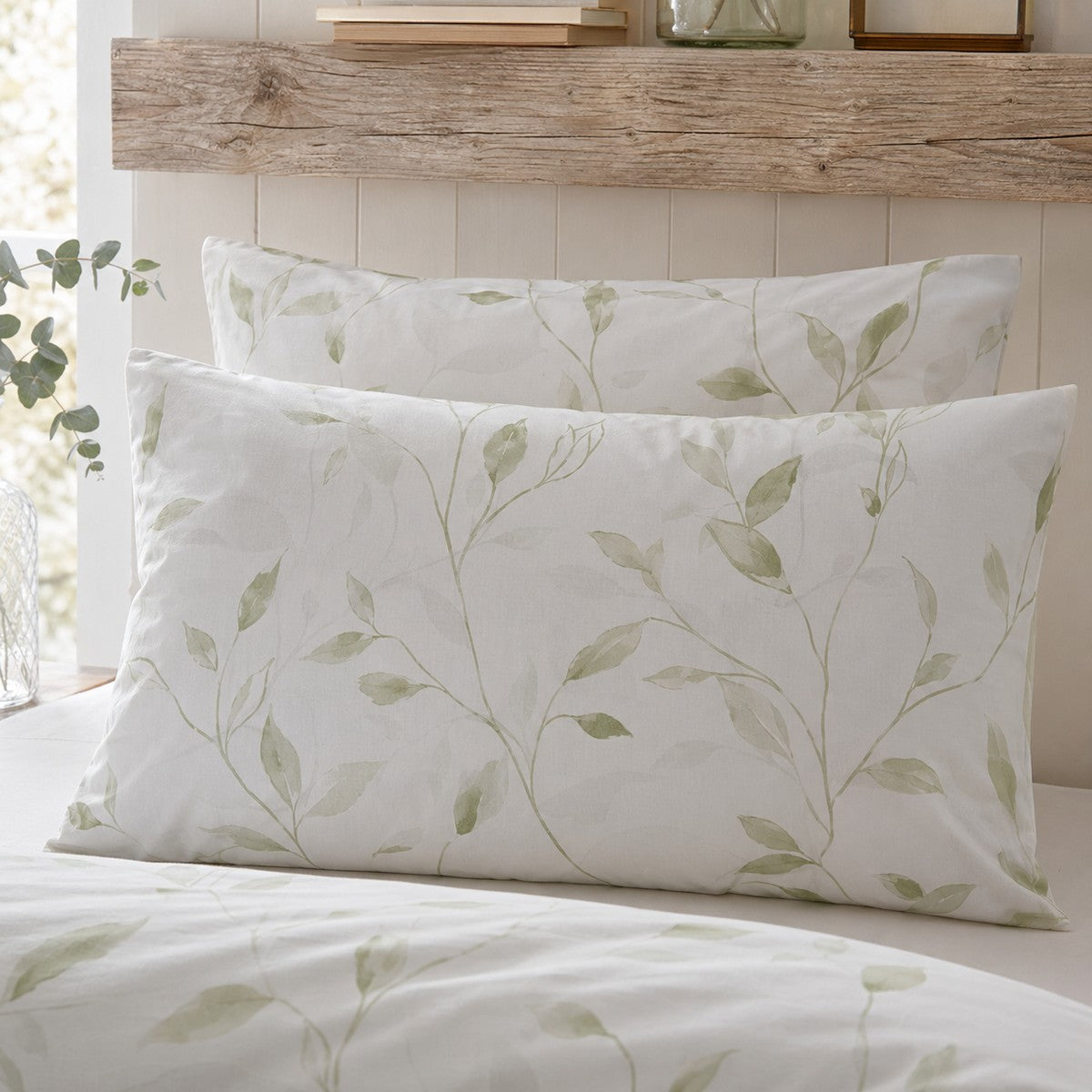 Close-up of matching Eliza Eco Friendly Polycotton Duvet Cover Set pillowcases showing the pattern and fabric detail