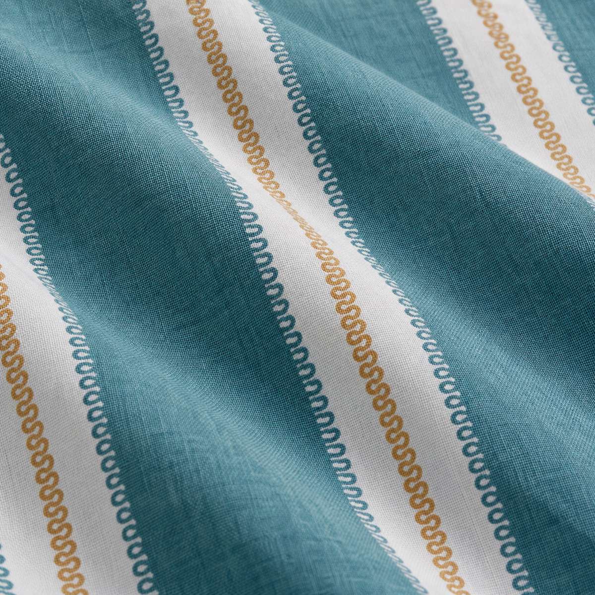 Macro close-up of the teal fabric on the Eloise Stripe Cotton Duvet Cover Set