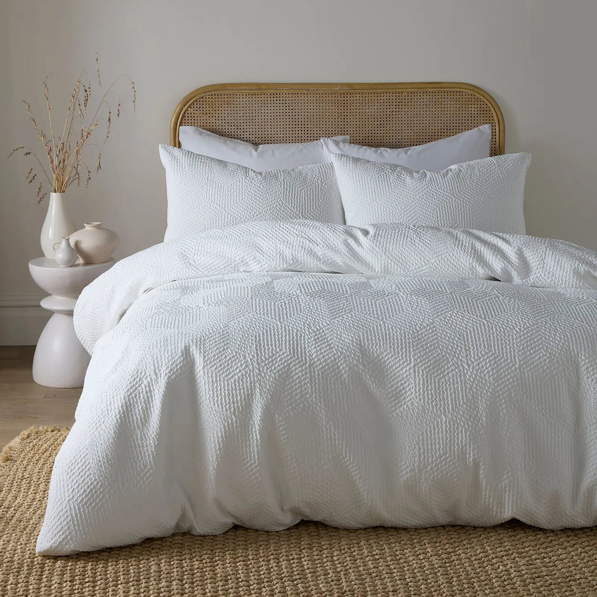 Embossed Geo White Easy Care Duvet Cover Set - main product image