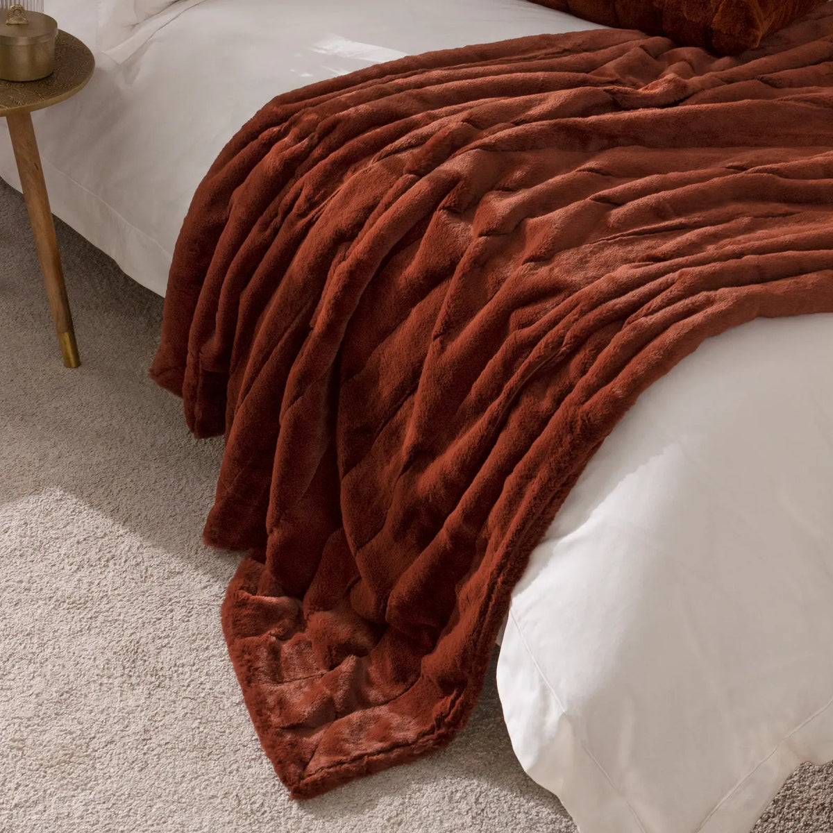 Empress Faux Fur Reversible Rust Velvet Throw Blanket 130cm x 180cm / 140cm x 200cm - additional product view 1