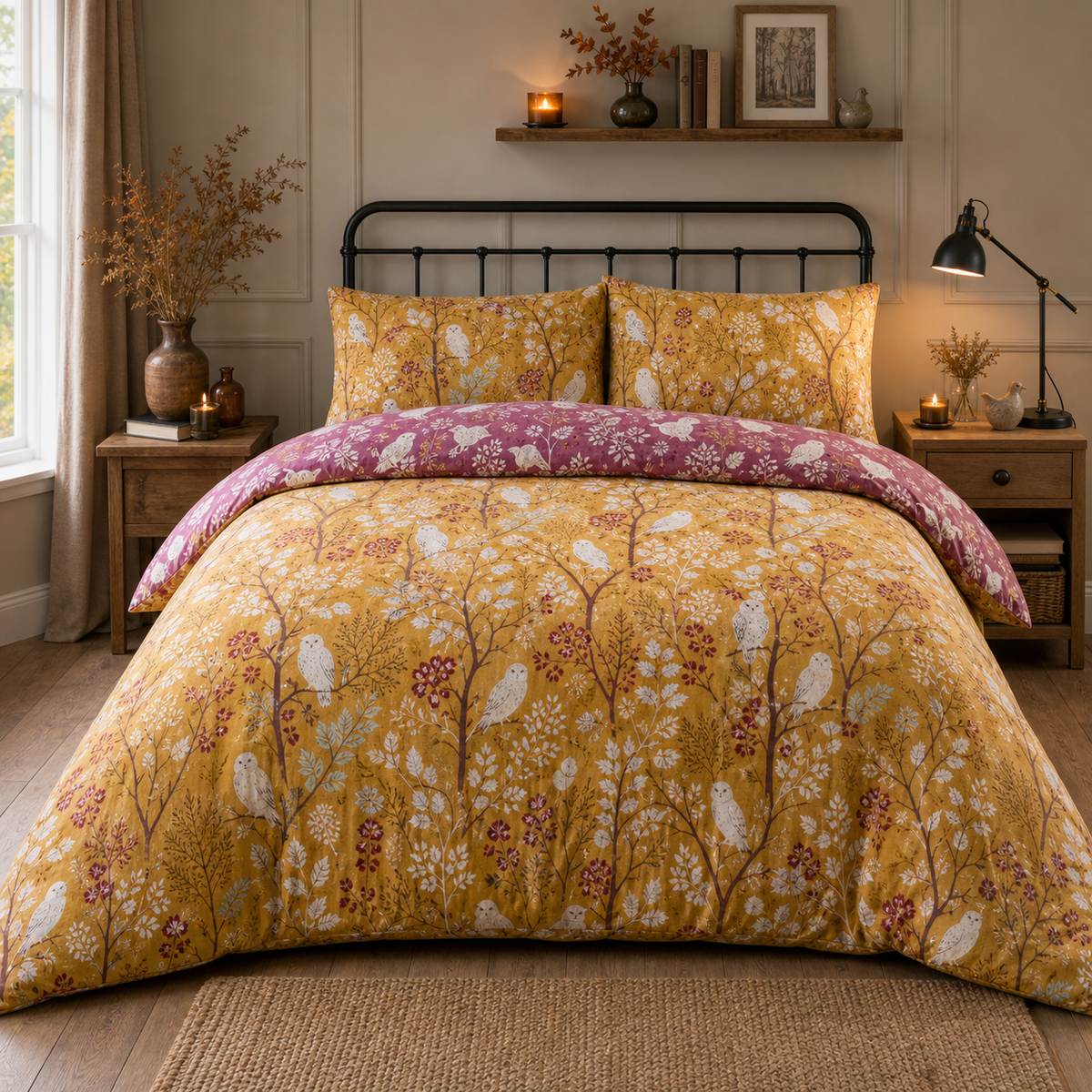 Enchanted Floral Brushed Cotton Flannelette Duvet Cover Set styled on a bed in a coordinated bedroom lifestyle scene