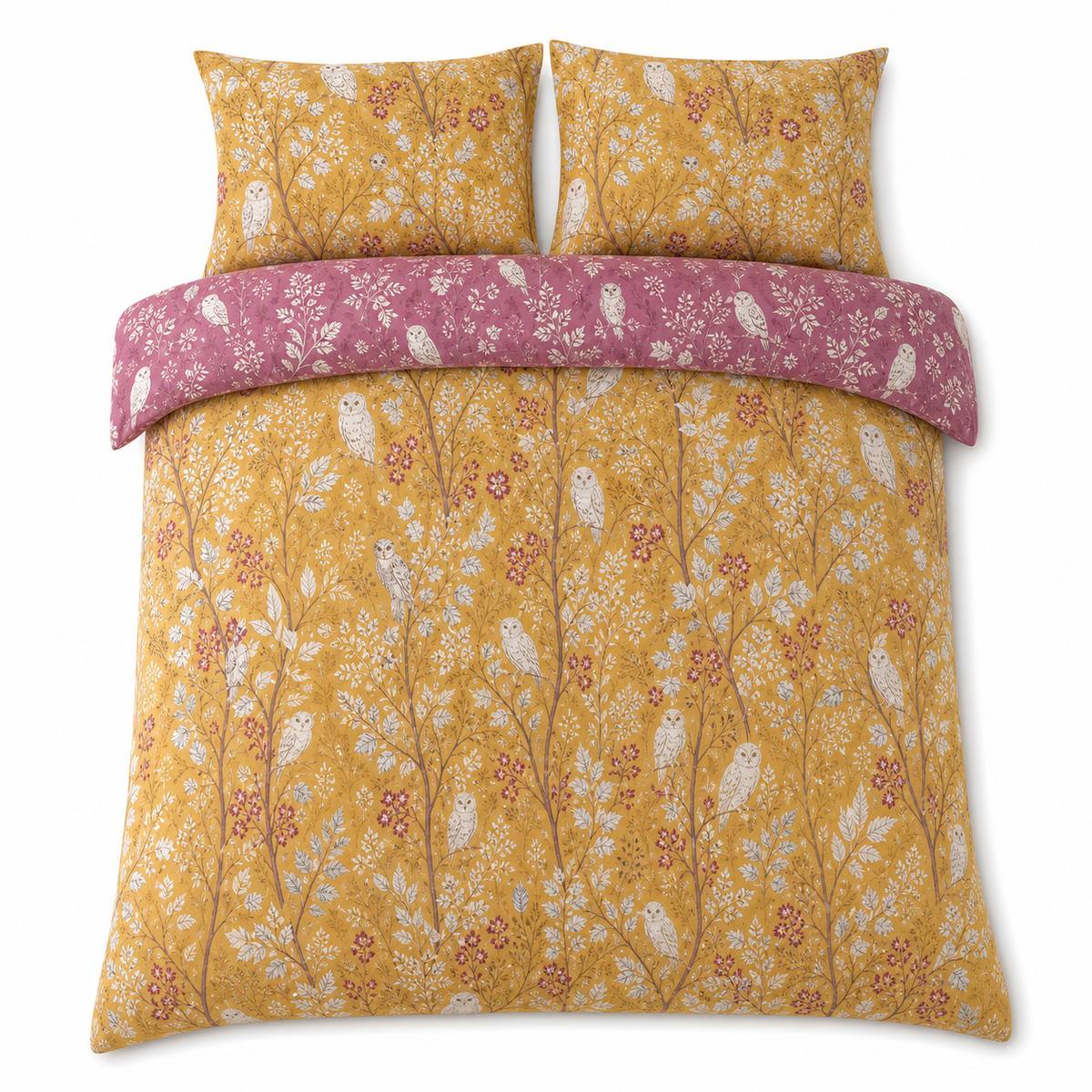 Overhead flat lay of the Enchanted Floral Brushed Cotton Flannelette Duvet Cover Set with two matching pillowcases