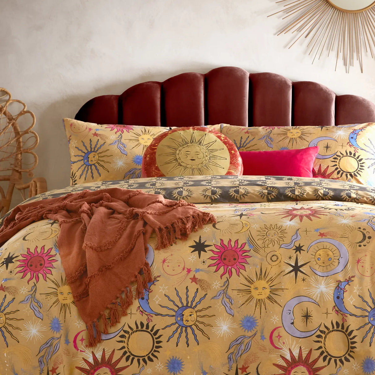 Ethereal Sun Velvet Round Cushion Gold Dust/Rust 40 x 40cm - image 6