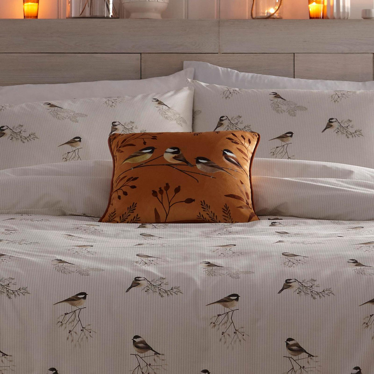 Dreams & Drapes Lodge Chickadees Velvet Cushion Cover