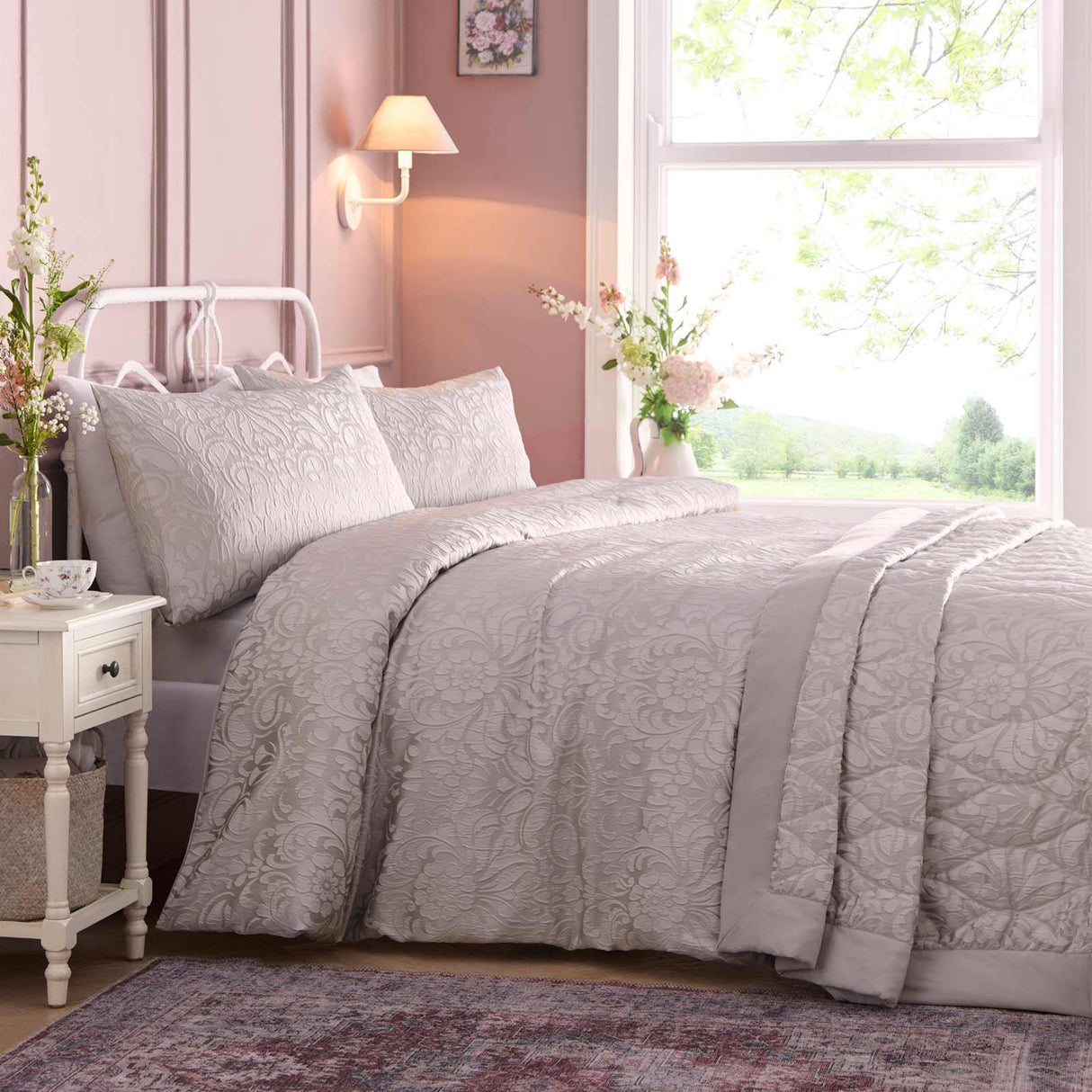 Worcester Jacquard Bedspread Silver by Appletree Heritage