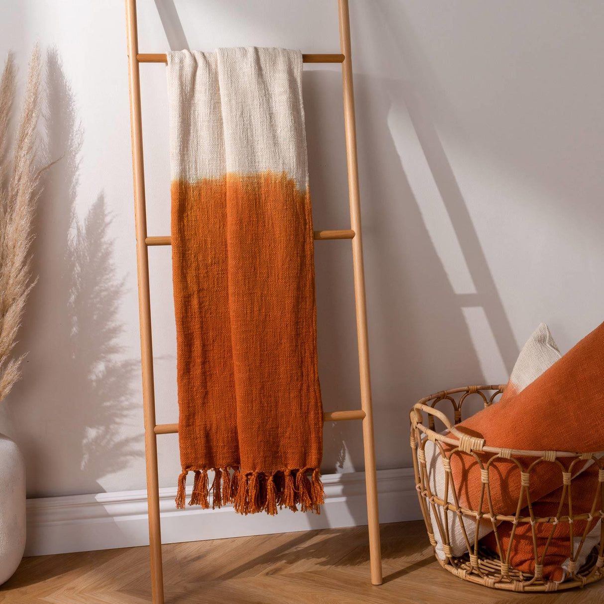Mizu Dip Dye Fringed Cotton Throw 130cm x 170cm by furn.