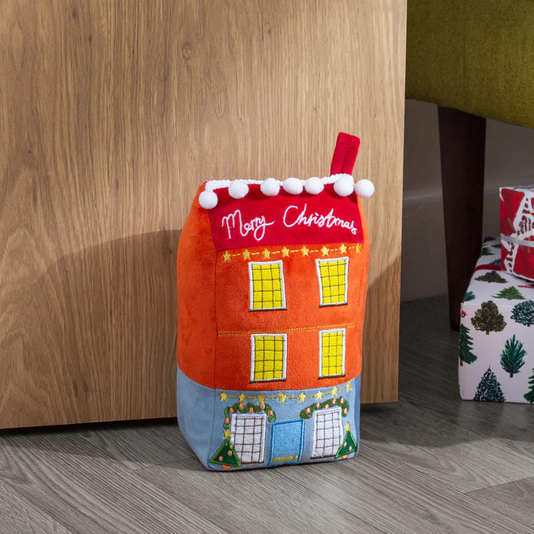 Christmas Spirit House Festive Velvet Door Stop