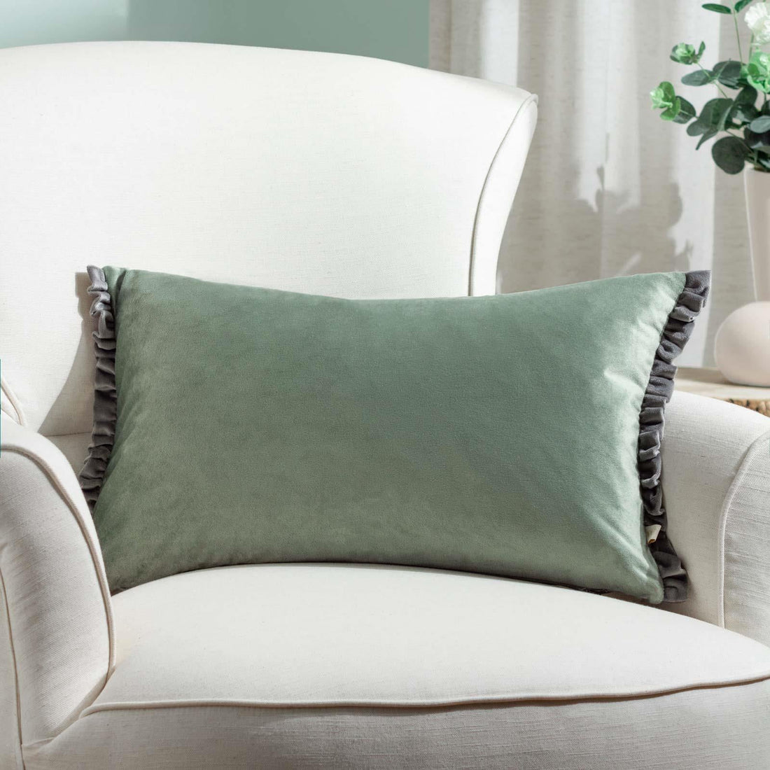 Tilly Velvet Sage + Grey Cushion Cover 30cm x 50cm