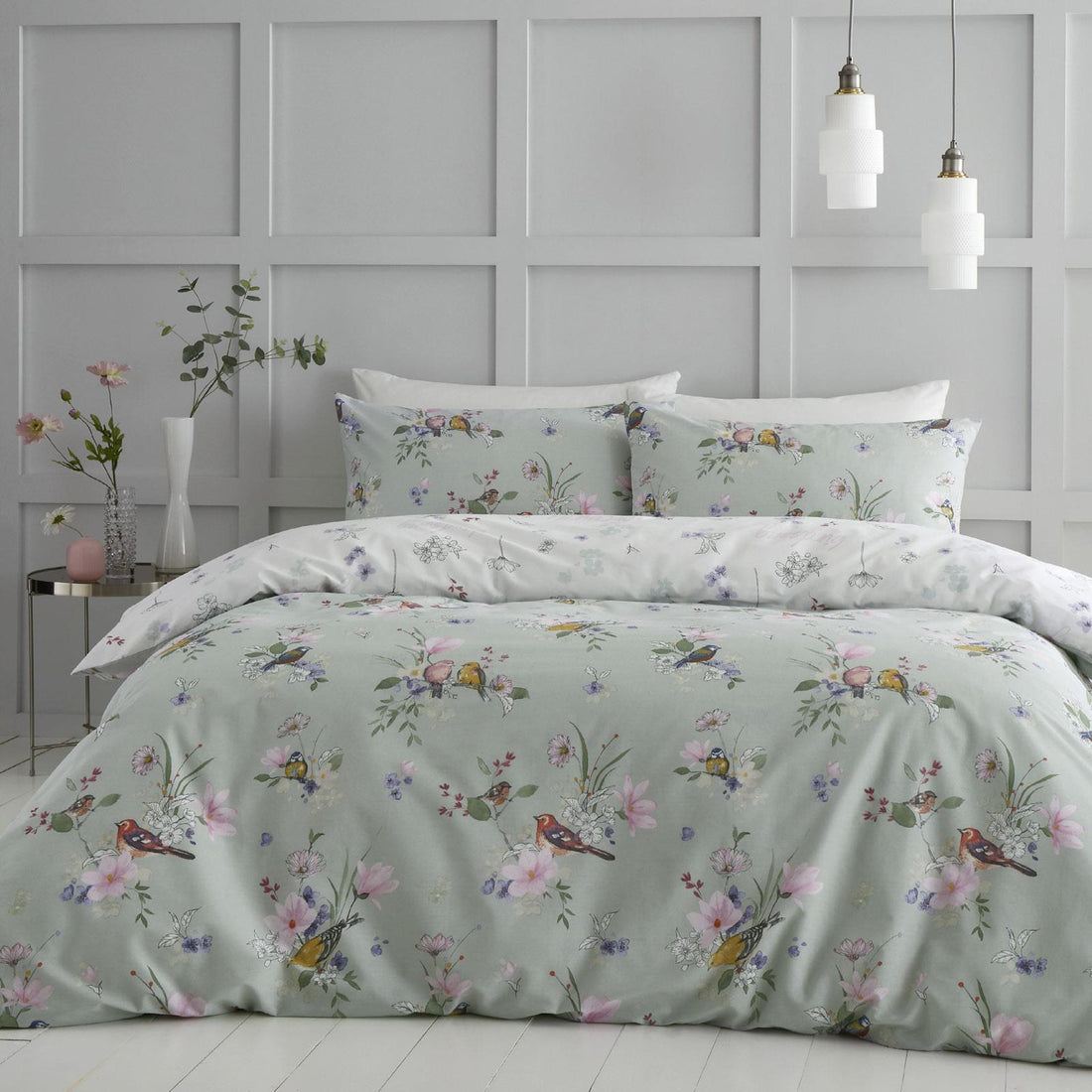 Catherine Lansfield Songbird Sage Duvet Cover Bedding Set