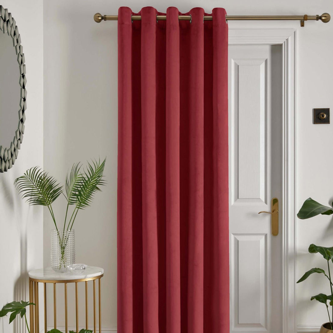 Laurence Llewelyn-Bowen Montrose Eyelet Single Panel Claret Velvet Thermal Blackout Door Curtain 66 x 84 Inch
