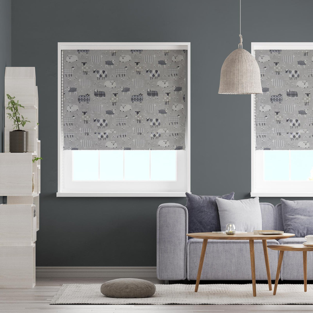 Baa Baa Charcoal Made To Measure Roman Blind by Style Furnishings