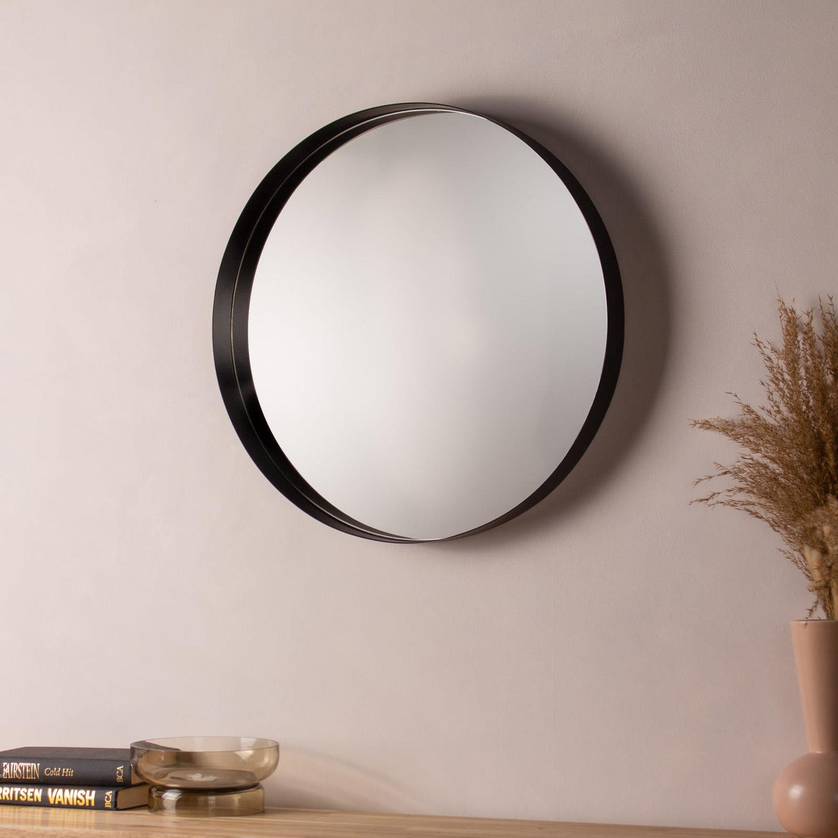 Thin Deep Edge Round Wall Mirror Black by Yard