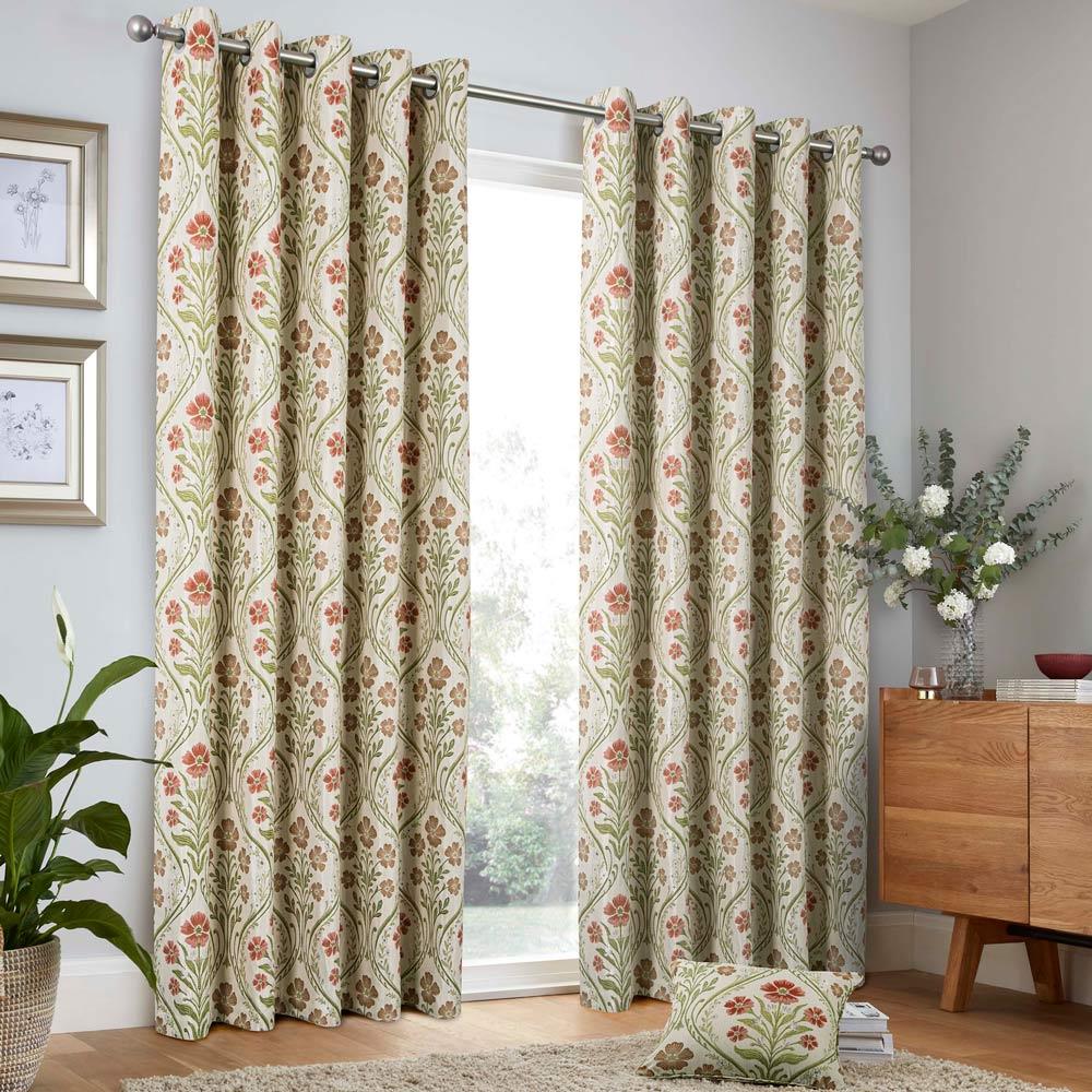 Estelle Floral Woven Lined Eyelet Curtains - Natural