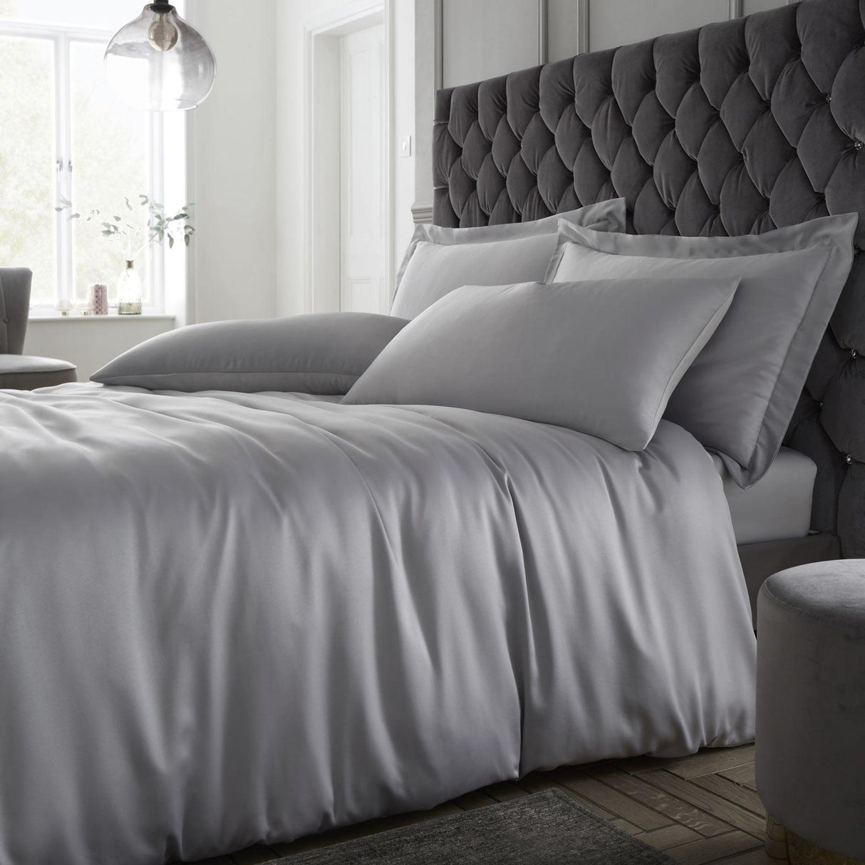 Catherine Lansfield Silky Soft Satin Duvet Cover Set - Silver